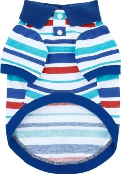 Frisco Striped Dog & Cat Polo Shirt, Red & Blue