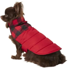 Frisco Boulder Plaid Insulated Dog & Cat Puffer Coat