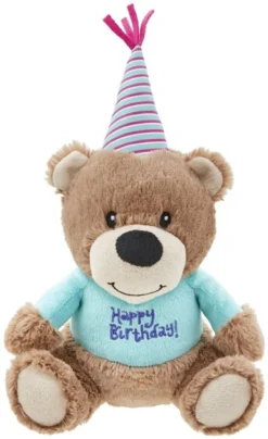 Frisco Plush Birthday Bear with Striped Hat Dog Toy