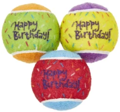 Frisco Fetch Squeaking Birthday Tennis Ball Dog Toy, 3-Pack
