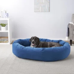 Frisco Velvet Round Bolster Dog Bed w/Removable Cover