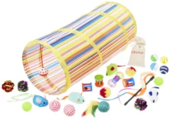 Frisco Plush, Teaser, Ball & Tunnel Variety Pack Cat Toy with Catnip, 25 count