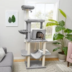 Frisco 73-in Cat Tree with Hammock, Condo, Lounge Basket, Top Perch & Bed