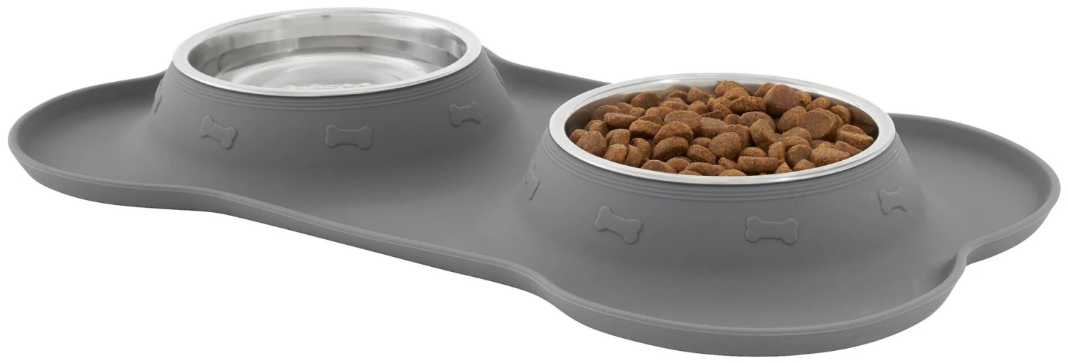 Frisco Double Stainless Steel Pet Bowl with Silicone Mat 5 Frisco Double Stainless Steel Pet Bowl with Silicone Mat - Image 3