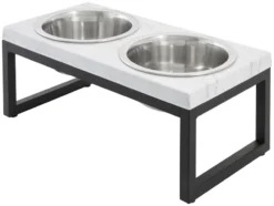 Frisco Marble Print Stainless Steel Double Elevated Dog Bowl