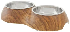 Frisco Double Stainless Steel Bowl, Wood Design, 0.75 Cup