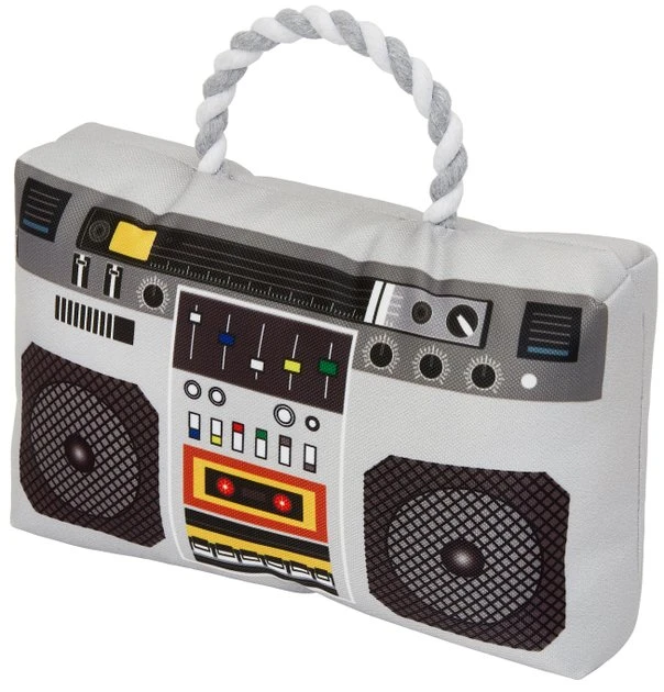 Frisco Retro Boombox Plush with Rope Squeaky Dog Toy 3 Frisco Retro Boombox Plush with Rope Squeaky Dog Toy