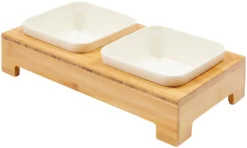 Frisco Square Melamine Dog & Cat Bowl Set with Bamboo Stand