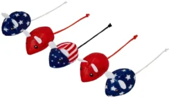 Frisco Americana Plush Mice Cat Toy with Catnip, 5 count