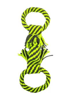 Frisco Dual Handle Neon Rope Squeaky Dog Toy, Yellow & Gray