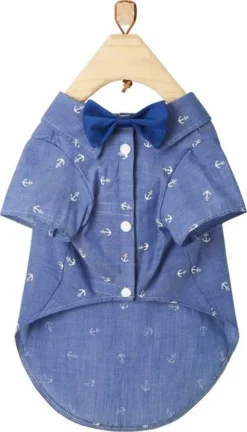 Frisco Anchor Print Chambray Dog & Cat Button Up Shirt