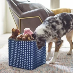 Frisco Square Collapsible Pet Toy Storage Bin, Navy Herringbone 11 Frisco Square Collapsible Pet Toy Storage Bin, Navy Herringbone -FRISCO Sales 250566 PT3. SY630 V1615572181