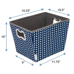 Frisco Rectangle Collapsible Pet Toy Storage Bin, Navy Herringbone -FRISCO Sales 250574 PT2. SY630 V1613772984