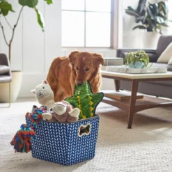 Frisco Rectangle Collapsible Pet Toy Storage Bin, Navy Herringbone -FRISCO Sales 250574 PT3. SY630 V1615572218