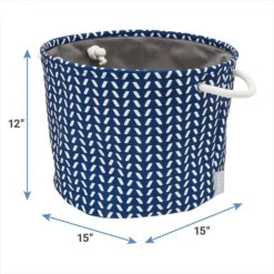Frisco Round Collapsible Pet Toy Storage Bin, Navy Herringbone -FRISCO Sales 250583 PT2. SY630 V1613773007
