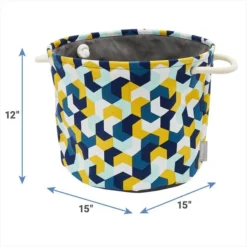 Frisco Round Collapsible Pet Toy Storage Bin, Yellow Geometric -FRISCO Sales 250587 PT2. SY630 V1613774811