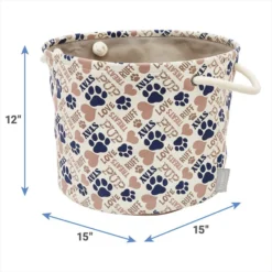 Frisco Round Collapsible Pet Toy Storage Bin, Tan Novelty Paws -FRISCO Sales 250589 PT2. SY630 V1613772684