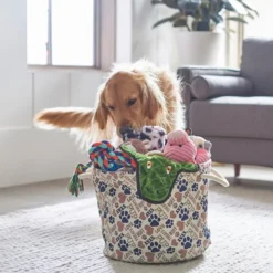 Frisco Round Collapsible Pet Toy Storage Bin, Tan Novelty Paws -FRISCO Sales 250589 PT3. SY630 V1615579890