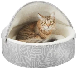 Frisco Hooded Zipper Cat & Dog Covered Bed, Gray Basket Weave -FRISCO Sales 251236 PT3. SY630 V1615569386