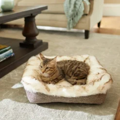 Frisco Fur Cuffed Rectangle Cuddler Cat & Dog Bolster Bed
