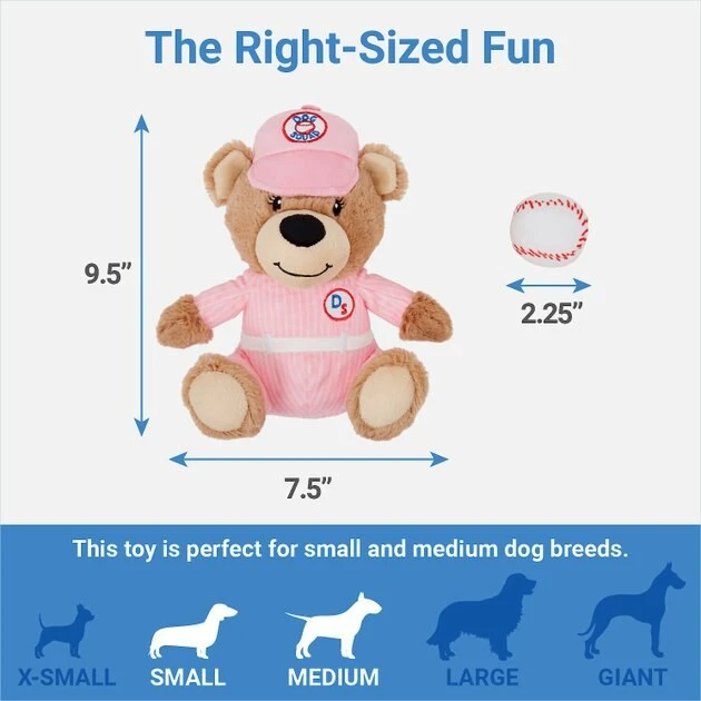 Frisco Baseball Bear Plush Squeaky Dog Toy, Pink 4 Frisco Baseball Bear Plush Squeaky Dog Toy, Pink - Image 2