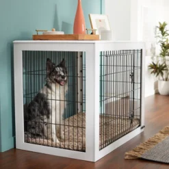 Frisco Double Door Furniture Style Dog Crate, White
