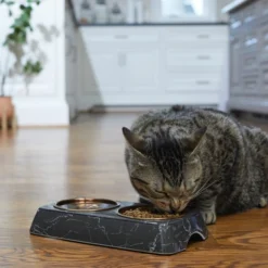 Frisco Copper Stainless Steel Double Dog & Cat Bowls with Black Marble Stand, 0.75 Cups -FRISCO Sales 253058 PT2. SY630 V1616594213