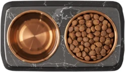 Frisco Copper Stainless Steel Double Dog & Cat Bowls with Black Marble Stand, 0.75 Cups -FRISCO Sales 253058 PT5. SY630 V1616595394