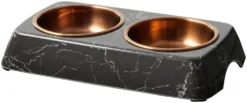 Frisco Copper Stainless Steel Double Dog & Cat Bowls with Black Marble Stand, 0.75 Cups -FRISCO Sales 253058 PT6. SY630 V1616595467