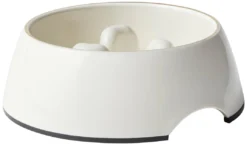 Frisco Melamine Slow Feed Dog & Cat Bowl with Gold Trim, Cream
