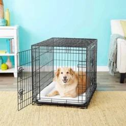 Frisco Fold & Carry Double Door Collapsible Wire Dog Crate, 36 inch & Frisco Gray Basket Weave Dog Crate Mat, 36-in -FRISCO Sales 255481 PT2. SY630 V1604081325