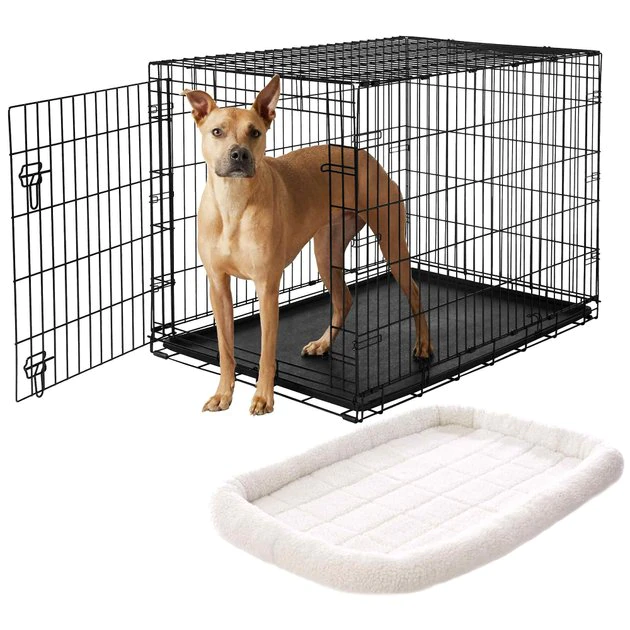 Frisco Heavy Duty Fold & Carry Single Door Collapsible Wire Dog Crate & Frisco Quilted Dog Crate Mat, Ivory 3 Frisco Heavy Duty Fold & Carry Single Door Collapsible Wire Dog Crate & Frisco Quilted Dog Crate Mat, Ivory