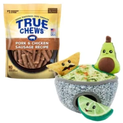 Frisco||True Chews Frisco Hide & Seek Plush Guacamole Dog Toy & True Chews Pork & Chicken Sausage Recipe Dog Treats
