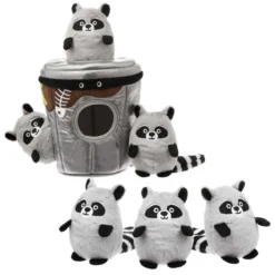 Frisco Hide & Seek Plush Trash Can Puzzle Dog Toy & Frisco Hide & Seek Raccoon Dog Toy Refills, 3-pack