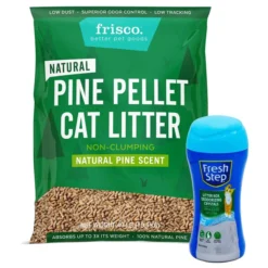 Fresh Step||Frisco Fresh Step Fresh Scent Cat Litter Deodorizing Crystals, 15-oz bottle & Frisco Pine Pellet Unscented Non-Clumping Wood Cat Litter, 40-lb bag