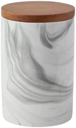 Frisco Ceramic Marble Print Treat Jar with Wood Lid