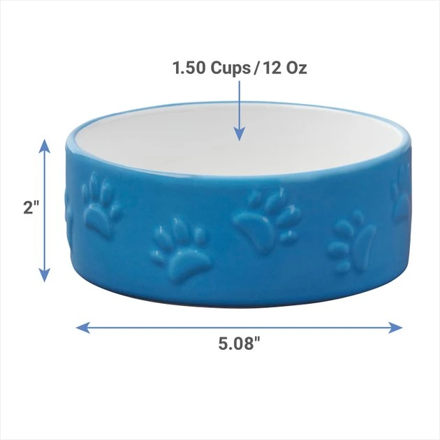Frisco Paw Prints Non-skid Ceramic Dog & Cat Bowl, Blue 4 Frisco Paw Prints Non-skid Ceramic Dog & Cat Bowl, Blue - Image 2