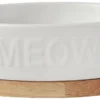Frisco Oval Meow Non-skid Ceramic Cat Bowl with Wood Base, 1 Cup -FRISCO Sales 256080 MAIN. SY630 V1615300007