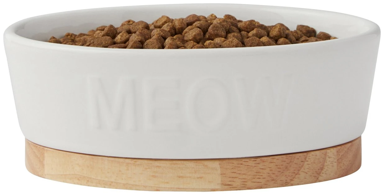 Frisco Oval Meow Non-skid Ceramic Cat Bowl with Wood Base, 1 Cup 6 Frisco Oval Meow Non-skid Ceramic Cat Bowl with Wood Base, 1 Cup - Image 4