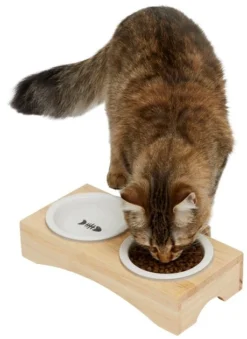 Frisco Double Elevated Cat Bowl with Wood Stand, 0.62 Cup