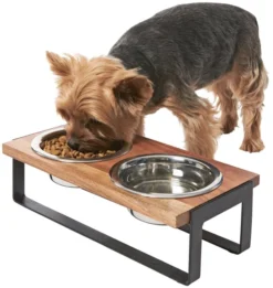 Frisco Wooden Bars Dog & Cat Double Bowl Diner