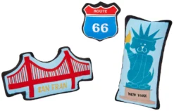 Frisco Road Trip Sightseeing Plush Squeaky Dog Toy, 3 count