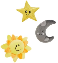 Frisco Road Trip Sun, Moon, & Star Plush Squeaky Dog Toy, 3 count