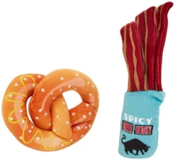 Frisco Road Trip Jerky & Pretzel Plush Squeaky Dog Toy, 2 count