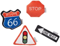 Frisco Road Trip Traffic Signs Plush Squeaky Dog Toy, 4 count