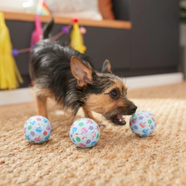 Frisco Birthday Tennis Ball Squeaky Dog Toy, 3 count 5 Frisco Birthday Tennis Ball Squeaky Dog Toy, 3 count - Image 3