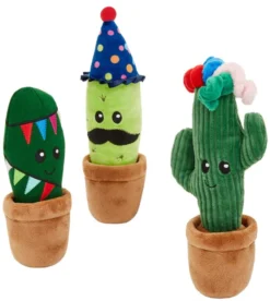 Frisco Birthday Cactus Plush Squeaky Dog Toy, 3 count