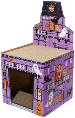Frisco Halloween Mansion Cardboard Cat House, 2-Story