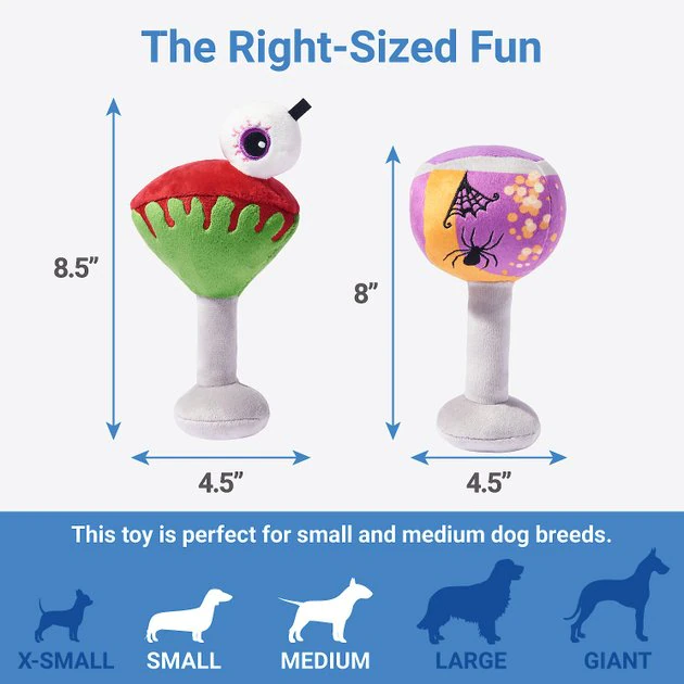 Frisco Halloween Cocktail Plush Squeaky Dog Toy, 2 count 4 Frisco Halloween Cocktail Plush Squeaky Dog Toy, 2 count - Image 2