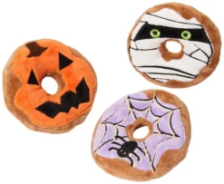 Frisco Halloween Donuts Plush Squeaky Dog Toy, 3 count